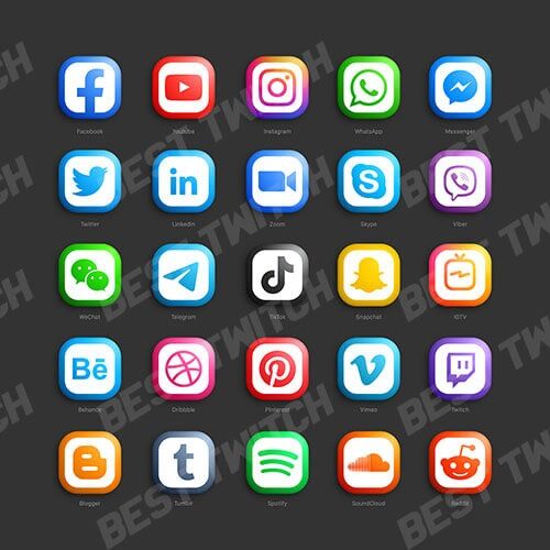 Social Media 3D Web Icons Instagram Twitter Tiktok Twitch Set